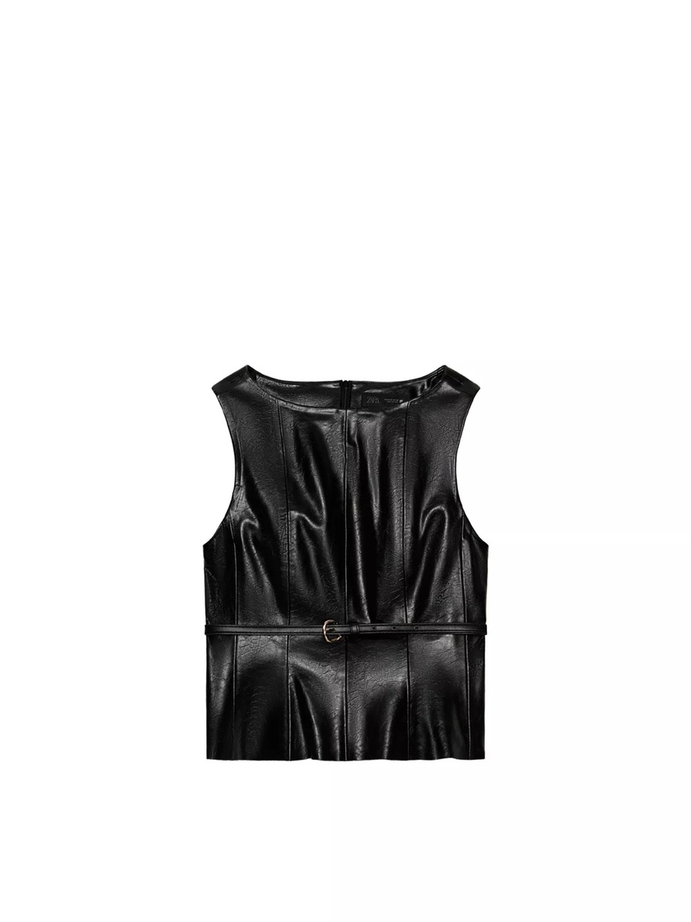 Zara Black Faux Leather Sleeveless Belted Tank